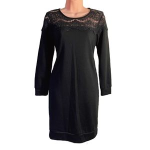 Luxology Black Lace Insert Long Sleeves Tunic Sweater Casual midi-dress Size Sm